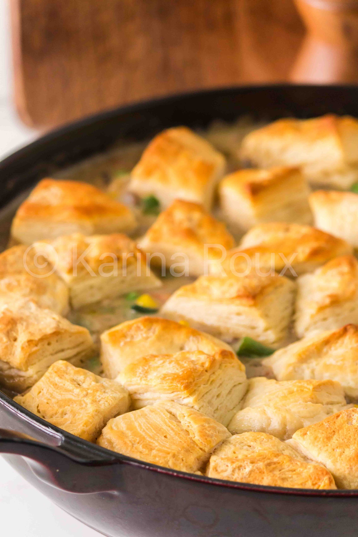 Ground beef pot pie with biscuits