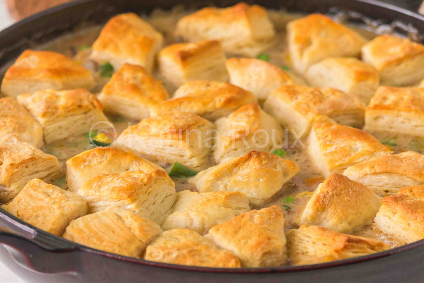 Ground beef pot pie with biscuits
