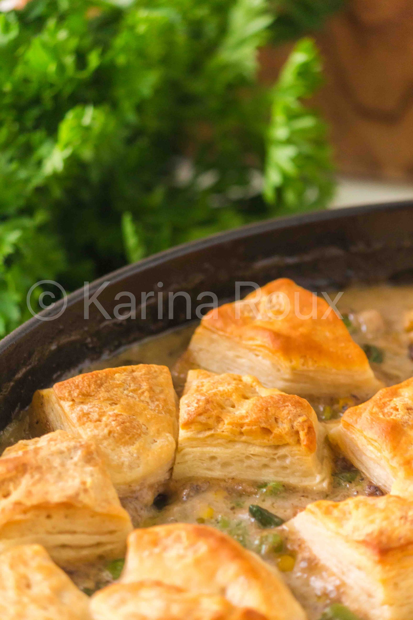 Ground beef pot pie with biscuits